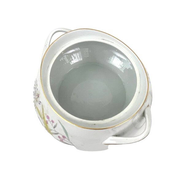 Bohemian Vintage Porcelain Soup Tureen With Lid & Handles Floral Design White & - Picture 5 of 8